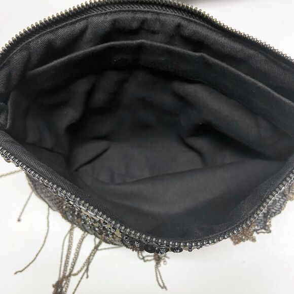 Zara Black Metallic Beaded Clutch Bag with Sequins and Chain Fringe - Picture 4 of 9